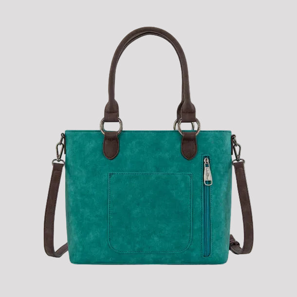 Montana West Western Tooled Aztec Tote. Structured PU Leather Crossbody with Turquoise Accents - Boutique of Leathers/Open Road