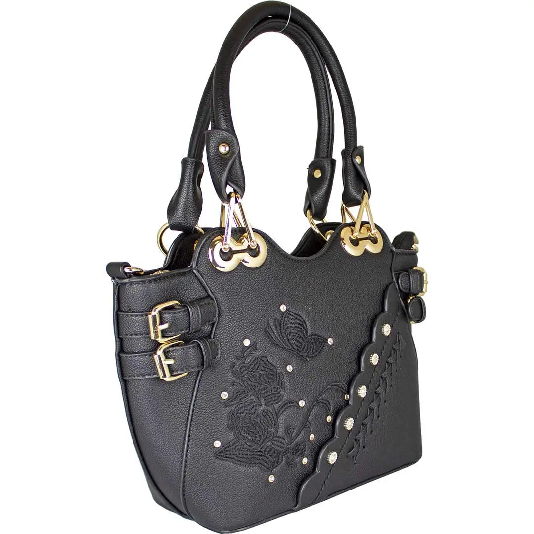 Temptation Italy Butterfly Embroidered Two Handle Satchel - Boutique of Leathers/Open Road