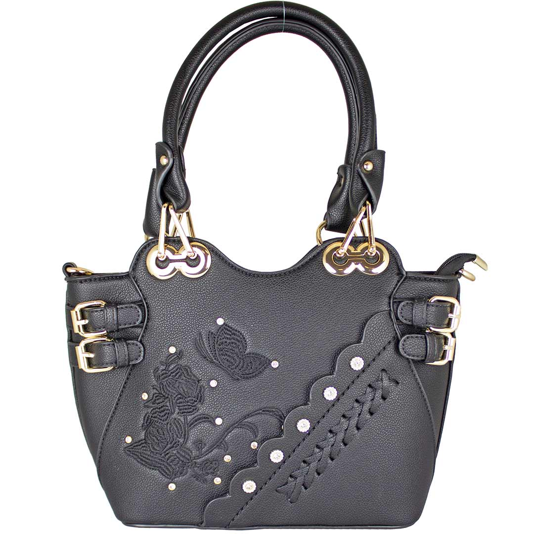 Temptation Italy Butterfly Embroidered Two Handle Satchel - Boutique of Leathers/Open Road