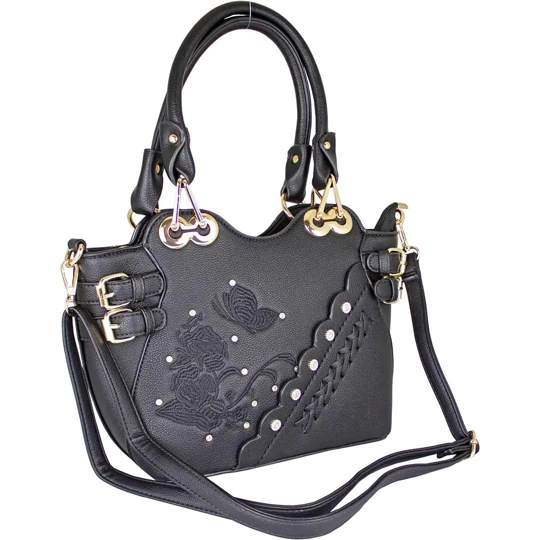 Temptation Italy Butterfly Embroidered Two Handle Satchel Boutique