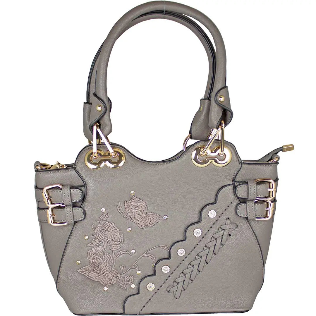 Temptation Italy Butterfly Embroidered Two Handle Satchel - Boutique of Leathers/Open Road