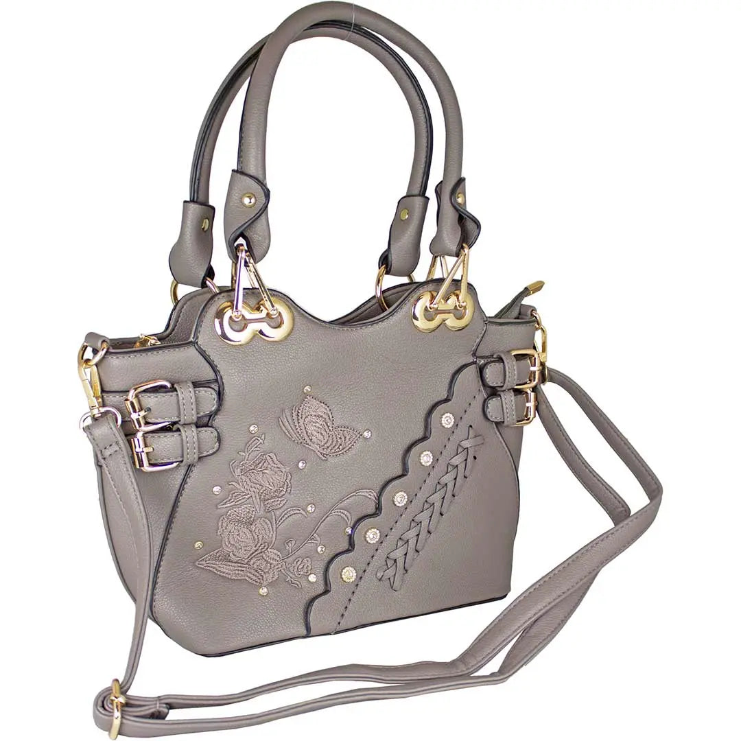 Temptation Italy Butterfly Embroidered Two Handle Satchel - Boutique of Leathers/Open Road