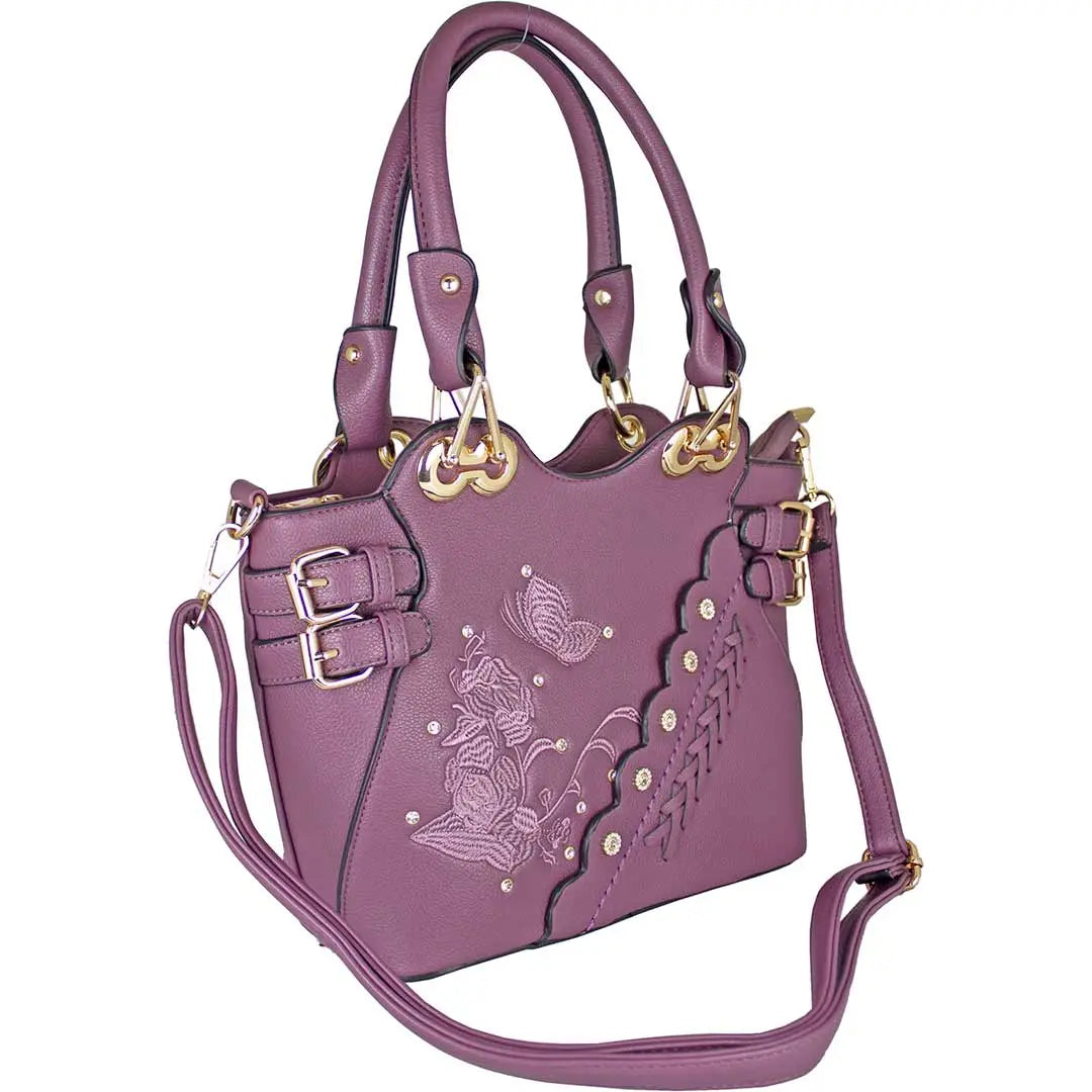 Temptation Italy Butterfly Embroidered Two Handle Satchel - Boutique of Leathers/Open Road