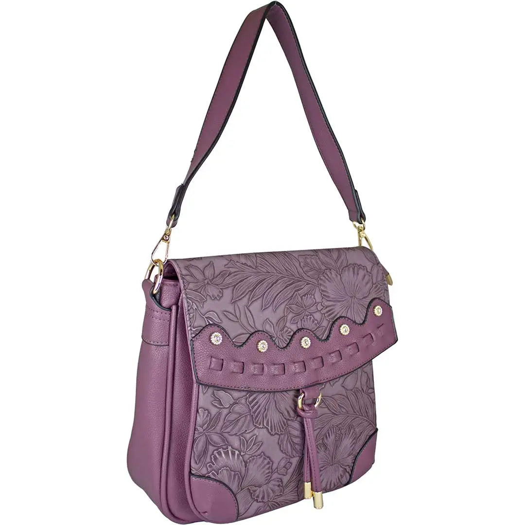 Temptation Italy Floral Embossed Crossbody Satchel - Boutique of Leathers/Open Road