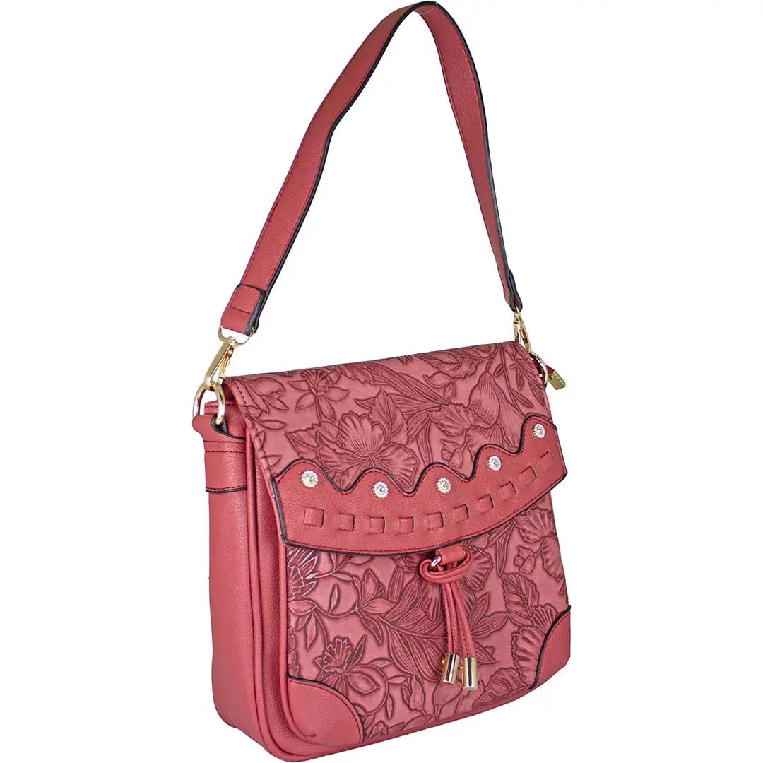 Temptation Italy Floral Embossed Crossbody Satchel - Boutique of Leathers/Open Road