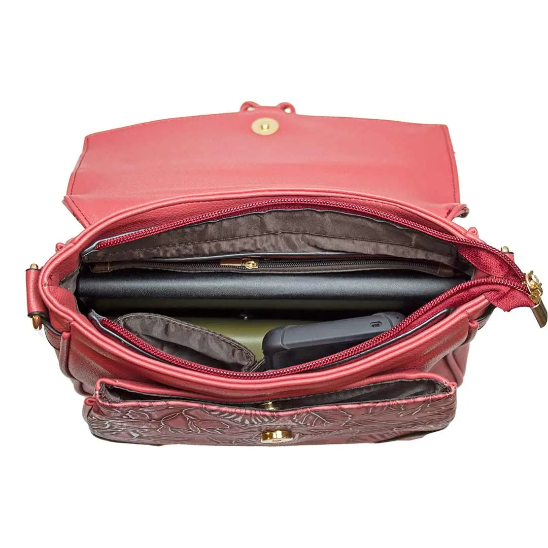 Temptation Italy Floral Embossed Crossbody Satchel - Boutique of Leathers/Open Road