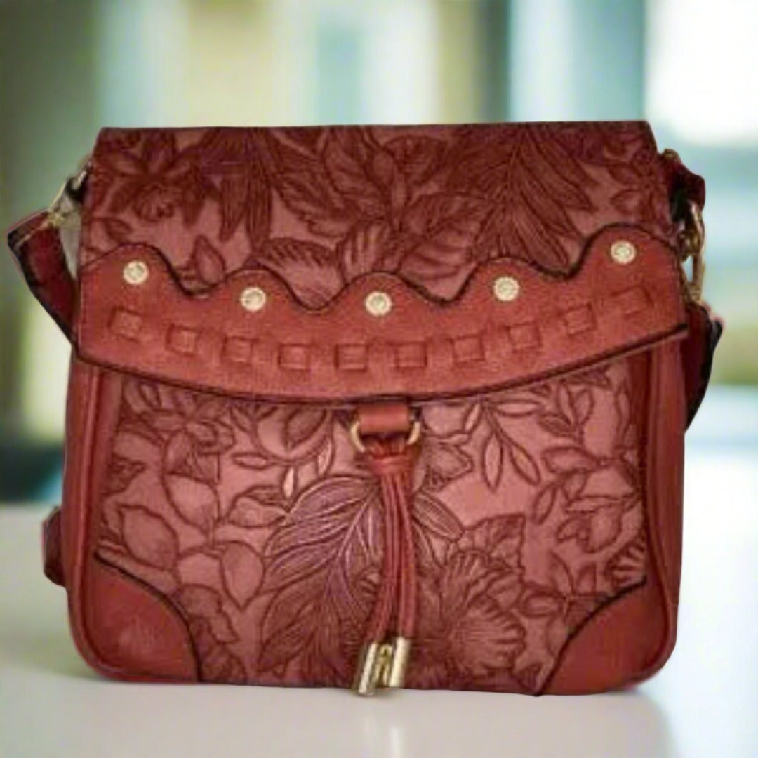 Temptation Italy Floral Embossed Crossbody Satchel Handbags & Purses Boutique of Leathers/Open Road