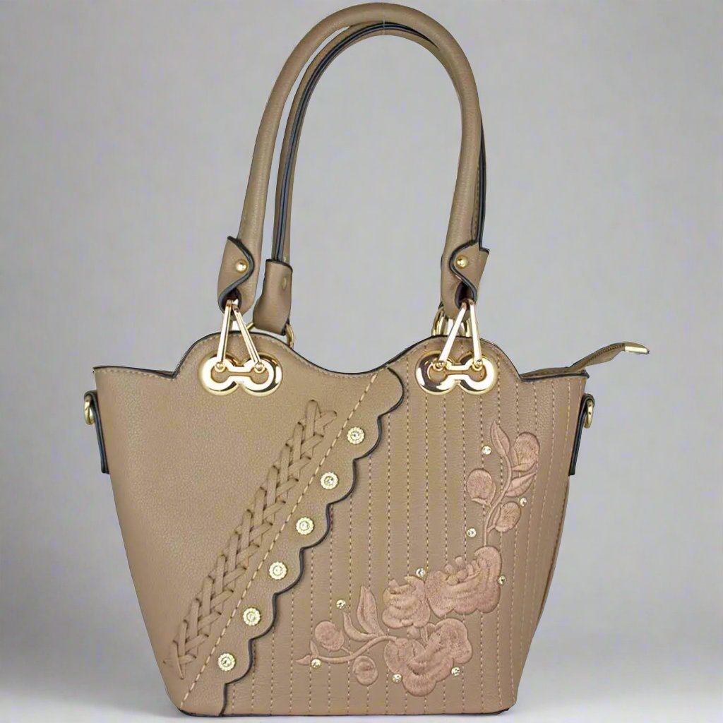 Temptation Italy Floral Embroidered Two Handle Satchel - Boutique of Leathers/Open Road