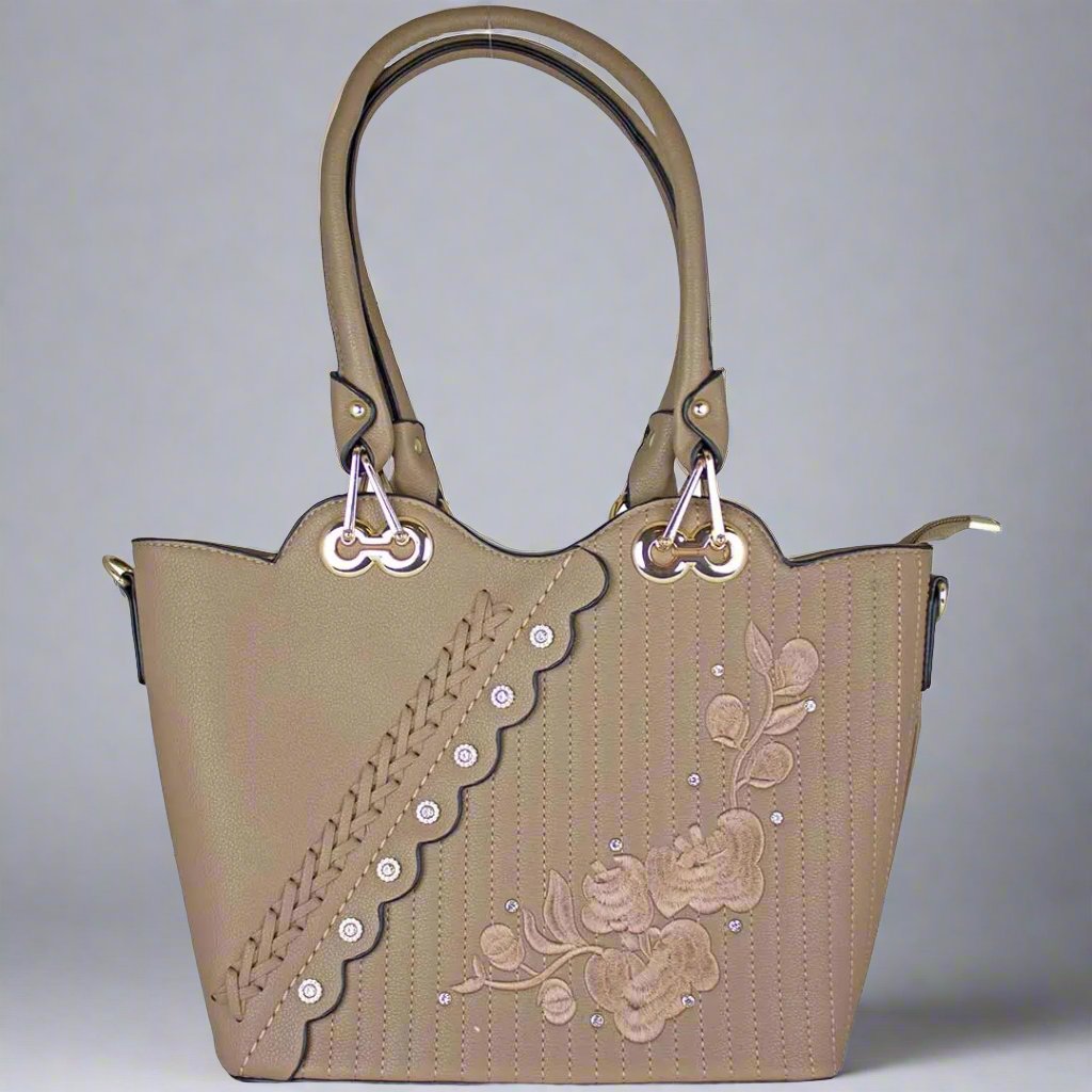 Temptation Italy Floral Embroidered Two Handle Shoulder Bag - Boutique of Leathers/Open Road