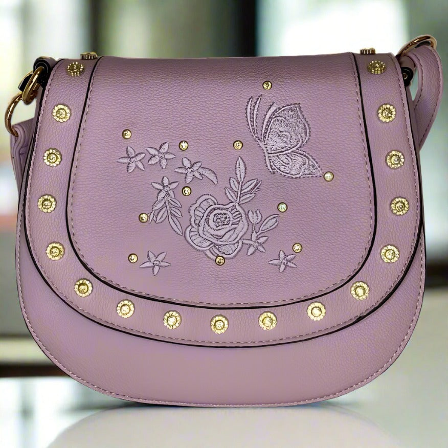 Temptation Italy Floral Butterfly Satchel Shoulder Bag Lilac