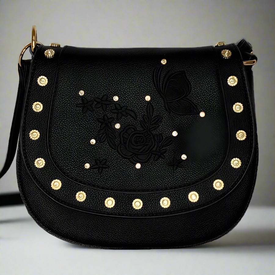 Black studded shoulder bag best sale