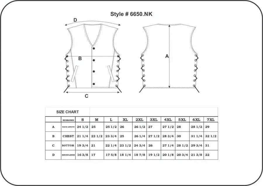 Unik International Men's Laced Side Motorcycle Vest Men's Vests Boutique of Leathers/Open Road