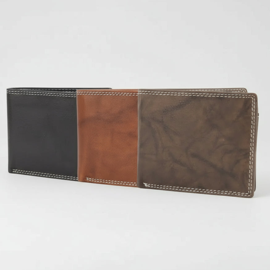 Men's Oil Pull Up Top Flap Bifold Wallet