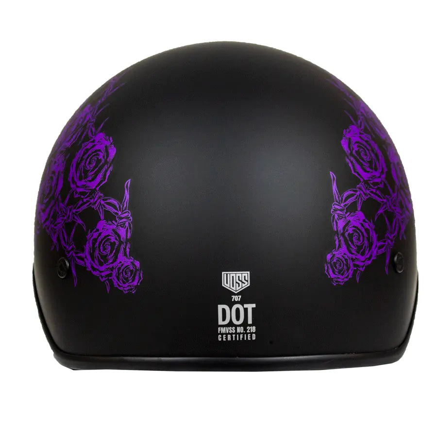 VOSS 707FRP Black Skull and Rose Half Helmet with Peak Motorcycle Helmets Boutique of Leathers/Open Road