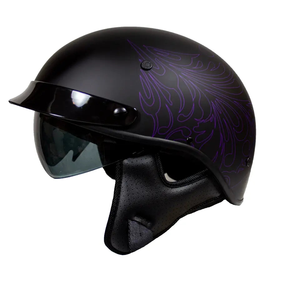 VOSS 707FRP Purple Paisley Half Helmet with Peak Motorcycle Helmets Boutique of Leathers/Open Road