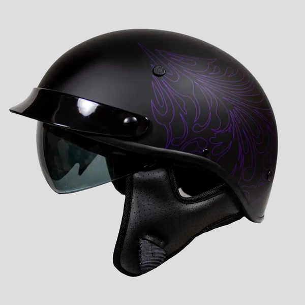VOSS 707FRP Purple Paisley Half Helmet with Peak VOSS 707FRP Purple Paisley Half Helmet with Peak
