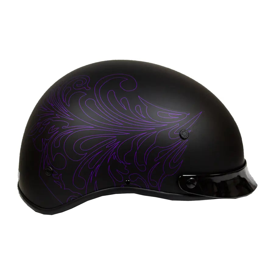 VOSS 707FRP Purple Paisley Half Helmet with Peak Motorcycle Helmets Boutique of Leathers/Open Road