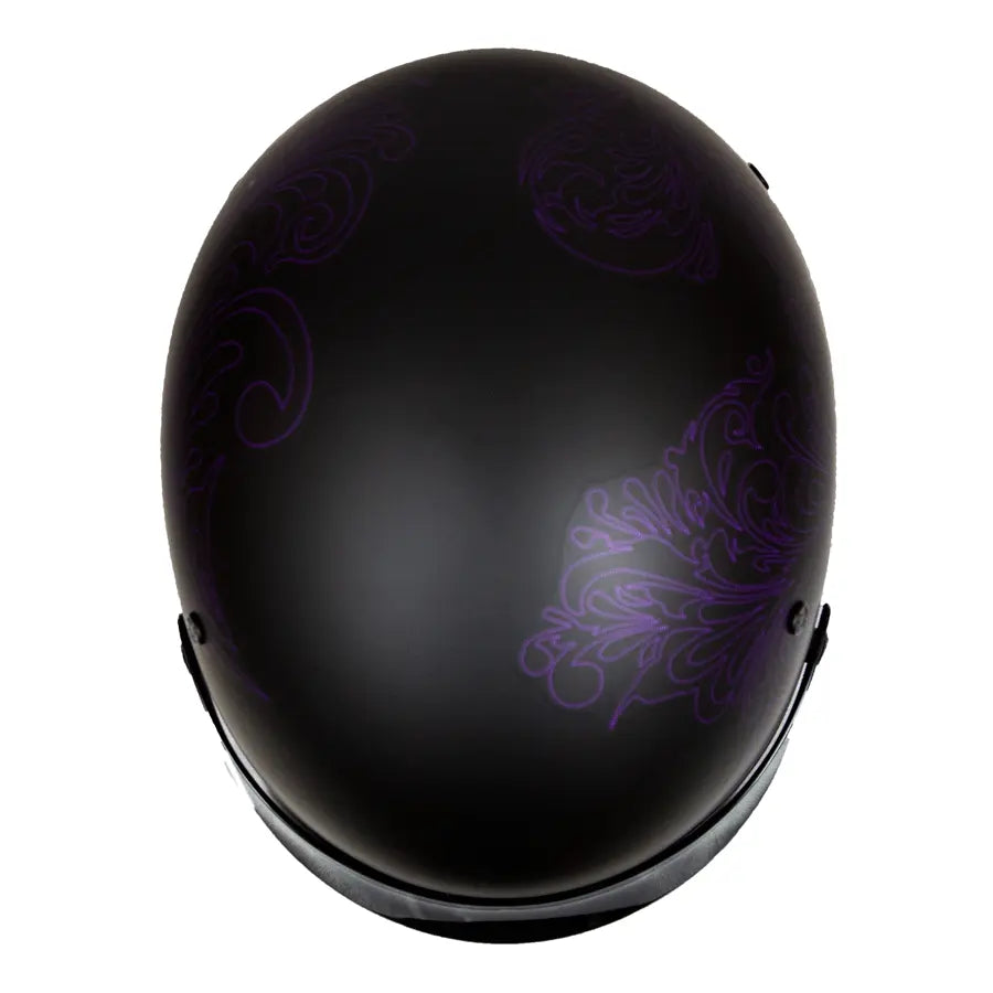 VOSS 707FRP Purple Paisley Half Helmet with Peak Motorcycle Helmets Boutique of Leathers/Open Road