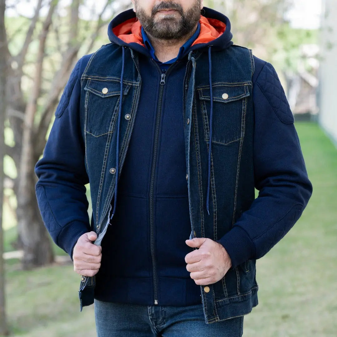 Versatile Denim Vest with Hoodie Men's Hoodies & Sweatshirts Boutique of Leathers/Open Road