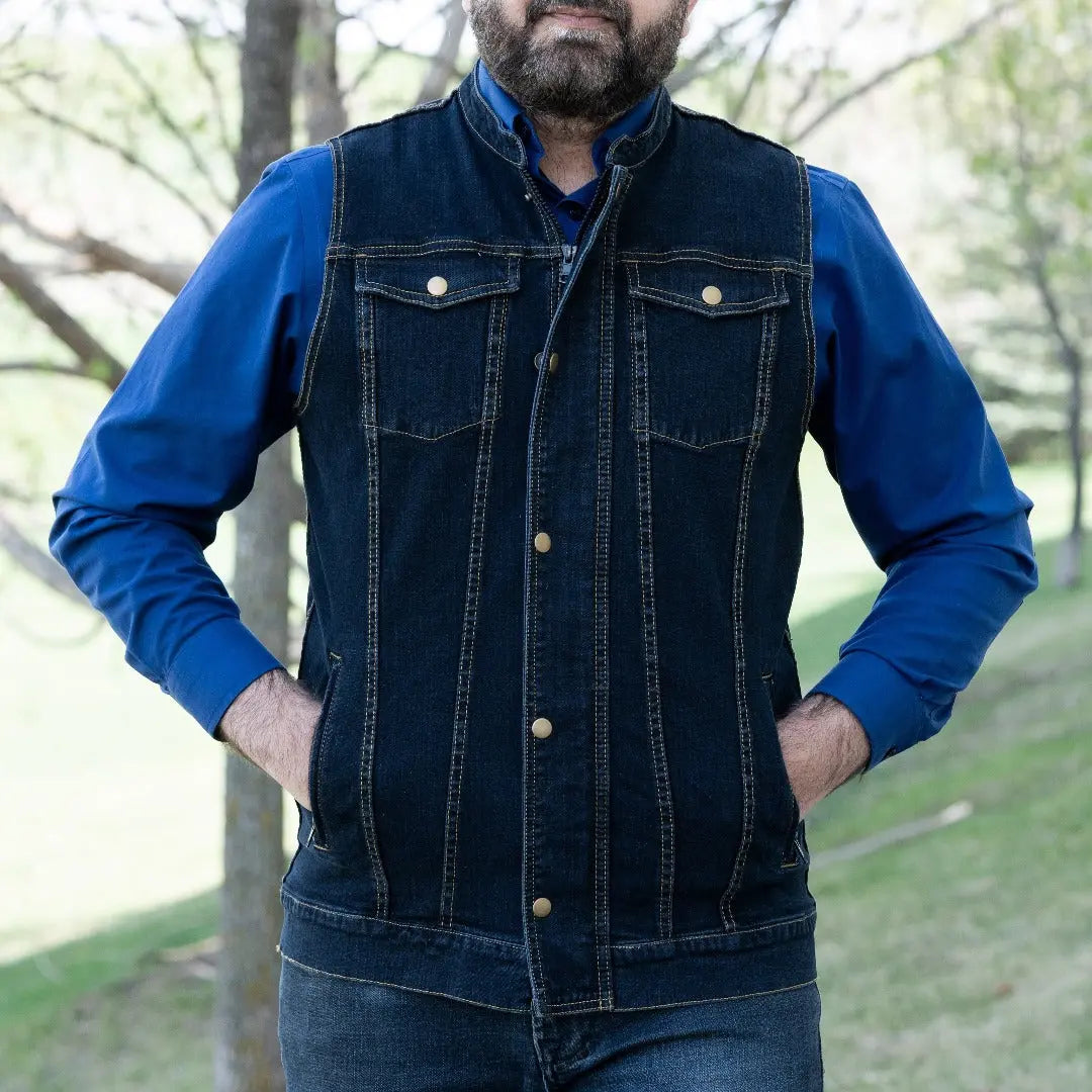 Versatile Denim Vest with Hoodie Men's Hoodies & Sweatshirts Boutique of Leathers/Open Road