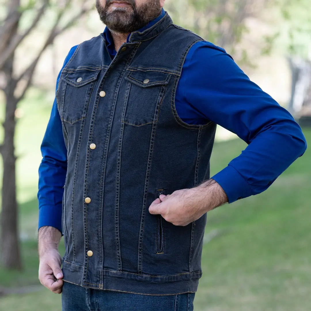 Versatile Denim Vest with Hoodie Men's Hoodies & Sweatshirts Boutique of Leathers/Open Road