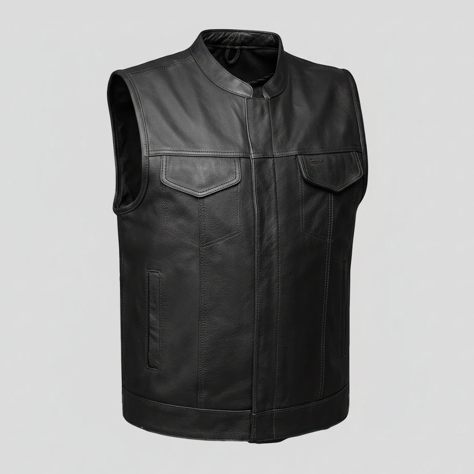 Black leather vest on a white background