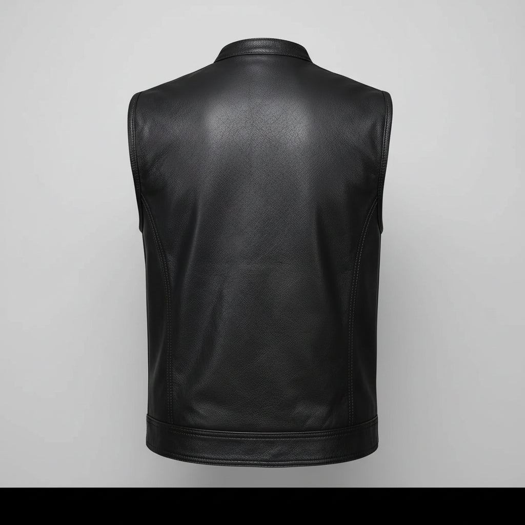 Black leather vest on a white background