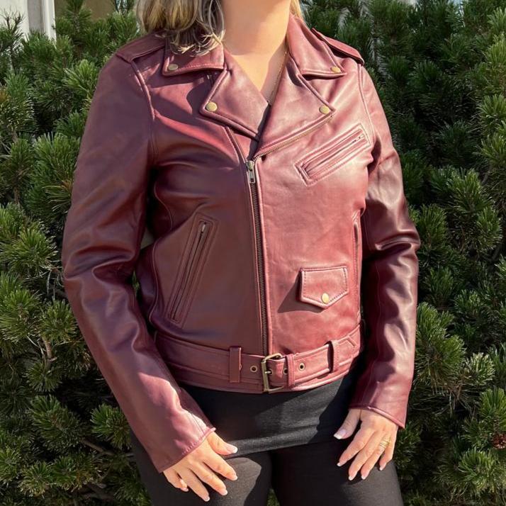 Women's Lamb Leather Biker Style Jacket with Belt