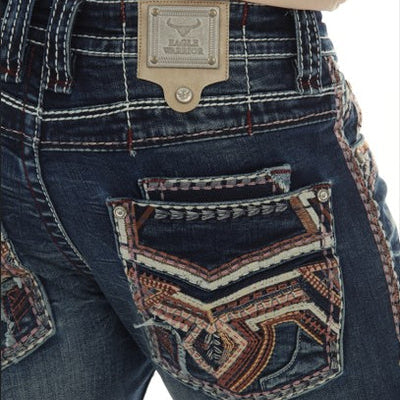 Eagle Warrior Men’s Premium Bootcut Jeans. Tribal Embroidered 7-Pocket Stretch Denim