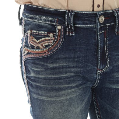 Eagle Warrior Men’s Premium Bootcut Jeans. Tribal Embroidered 7-Pocket Stretch Denim