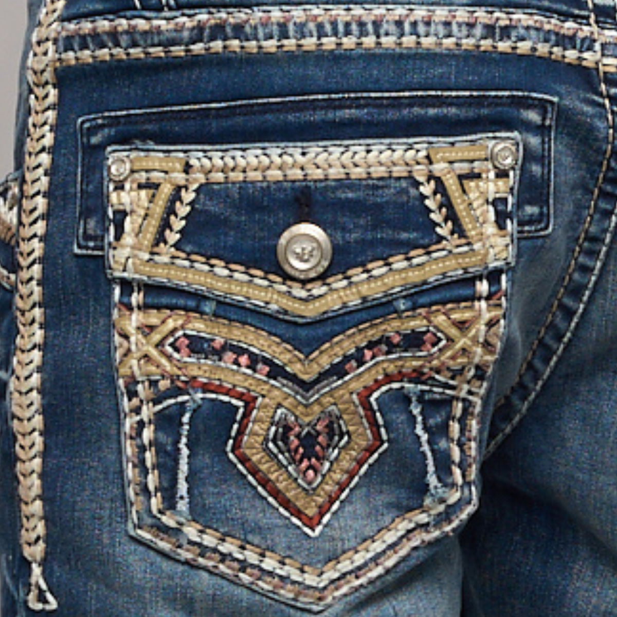Eagle Warrior Men’s Premium Bootcut Jeans. Tribal Embroidered 7-Pocket Stretch Denim