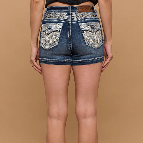 Westfield Eagle Women’s Embroidered Denim Shorts. High Waisted Cross Design Bling