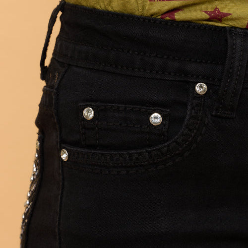 Westfield Eagle Women’s Black Bootcut Bling Jeans. High Waisted Embroidered Western Denim