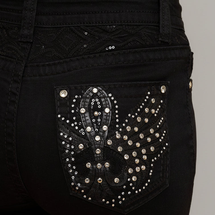 Westfield Eagle Women’s Black Bootcut Bling Jeans. High Waisted Embroidered Western Denim - Boutique of Leathers/Open Road