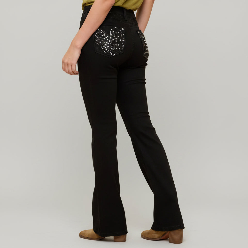 Westfield Eagle Women’s Black Bootcut Bling Jeans. High Waisted Embroidered Western Denim - Boutique of Leathers/Open Road