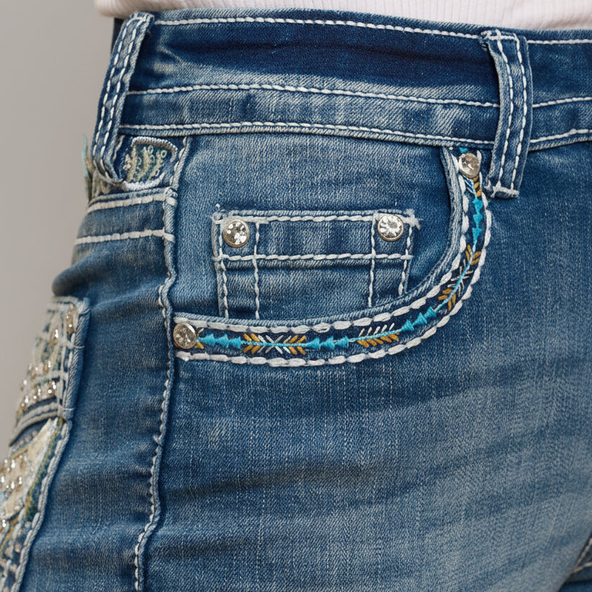 Westfield Eagle Women’s Embroidered Bootcut Jeans. High Waisted Eagle Bling Denim - Boutique of Leathers/Open Road