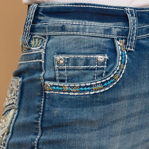 Westfield Eagle Women’s Embroidered Bootcut Jeans. High Waisted Eagle Bling Denim