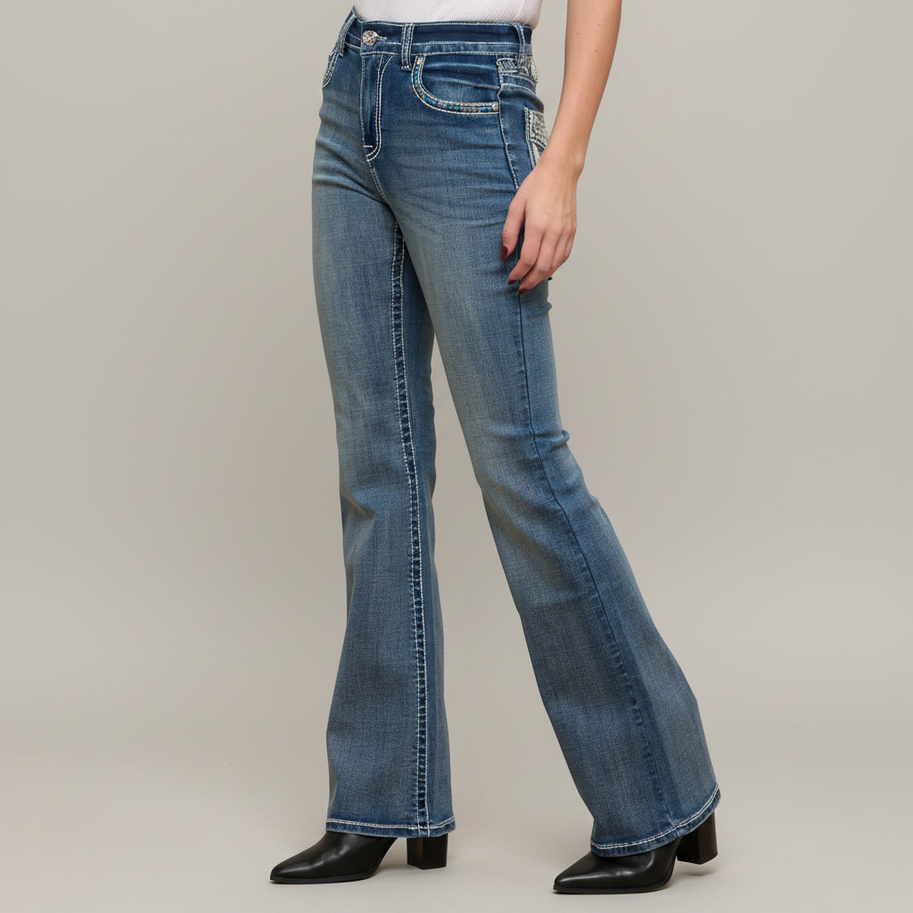 Westfield Eagle Women’s Embroidered Bootcut Jeans. High Waisted Eagle Bling Denim - Boutique of Leathers/Open Road