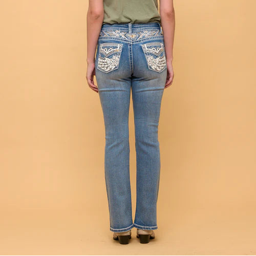 Westfield Eagle Women’s Embroidered Bootcut Jeans. Wings & Rose Bling Denim