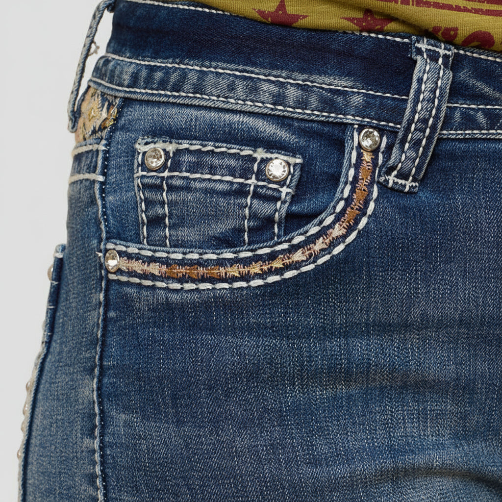 Westfield Eagle Women’s Embroidered Bootcut Jeans. Steerhead Bling Stretch Denim - Boutique of Leathers/Open Road