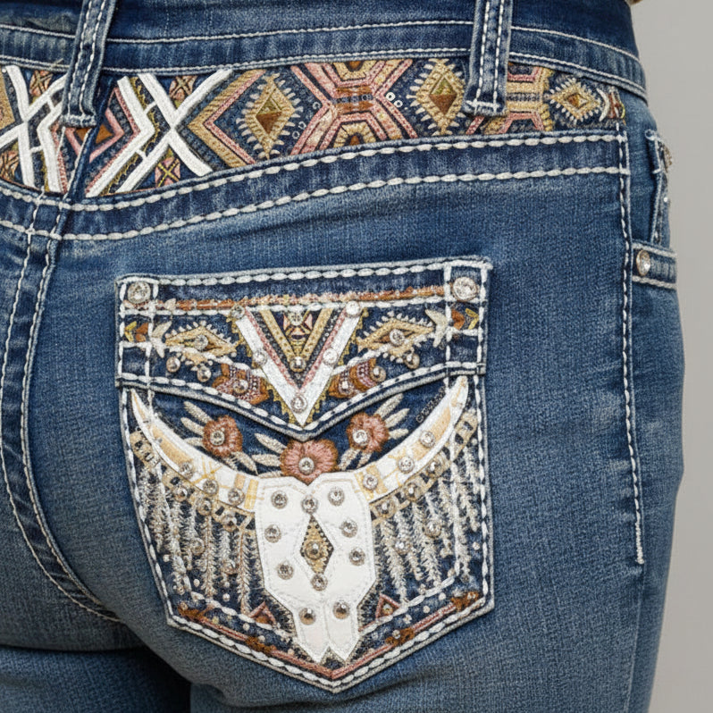 Westfield Eagle Women’s Embroidered Bootcut Jeans. Steerhead Bling Stretch Denim - Boutique of Leathers/Open Road