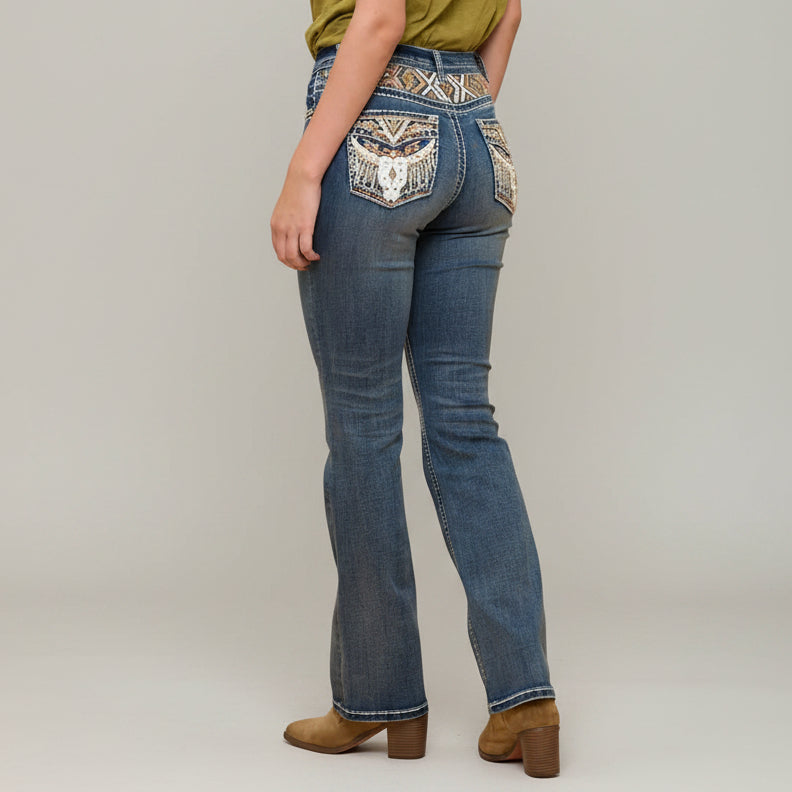 Westfield Eagle Women’s Embroidered Bootcut Jeans. Steerhead Bling Stretch Denim - Boutique of Leathers/Open Road