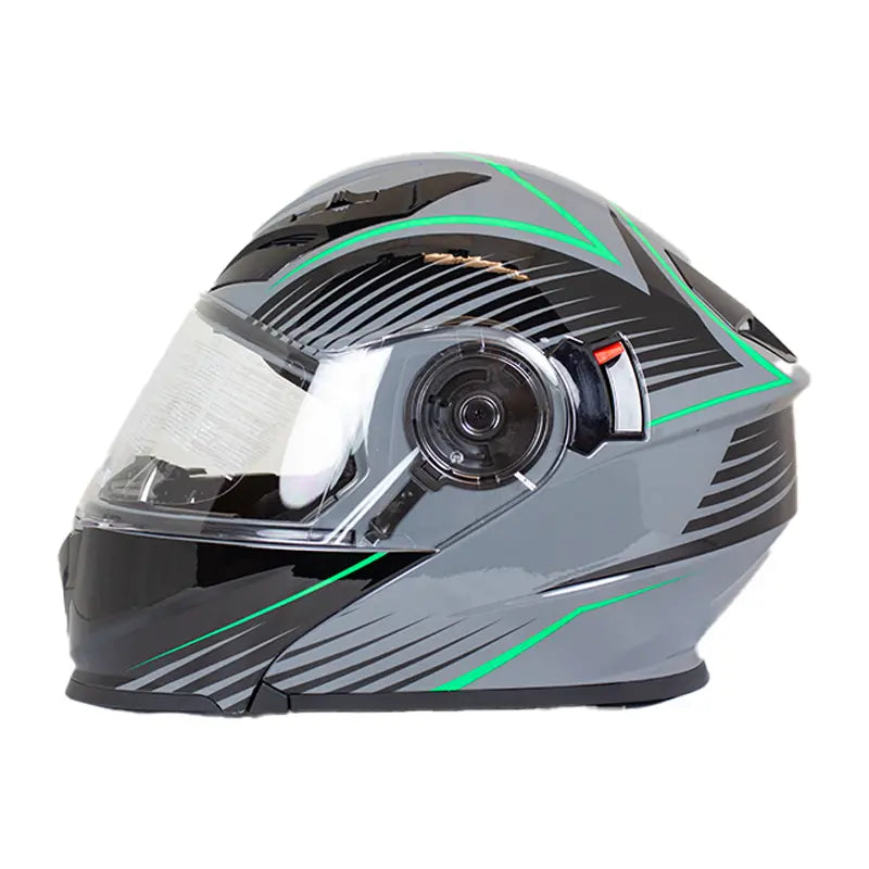 West Coast Leather Black and Green Leather Biker Helmet Motorcycle Helmets Boutique of Leathers/Open Road