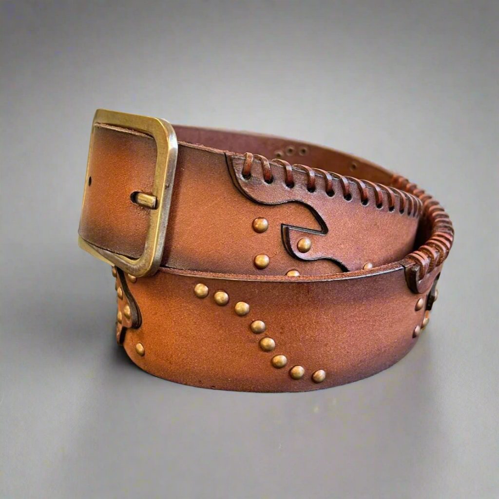 Women's Full-Grain Leather Belt with Studs