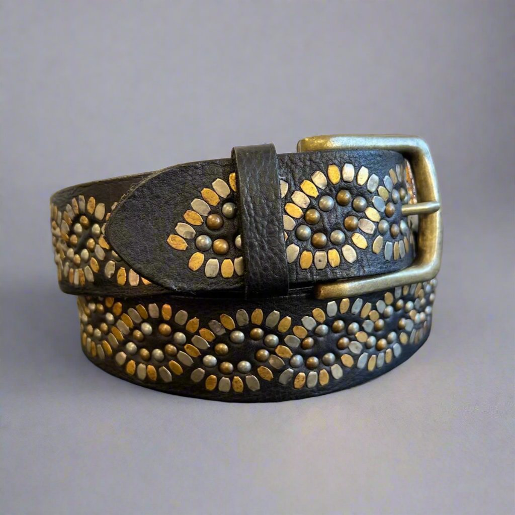 Women's Full Grain Leather Belt with Studs