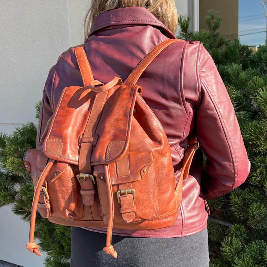 Leather Drawstring Backpack