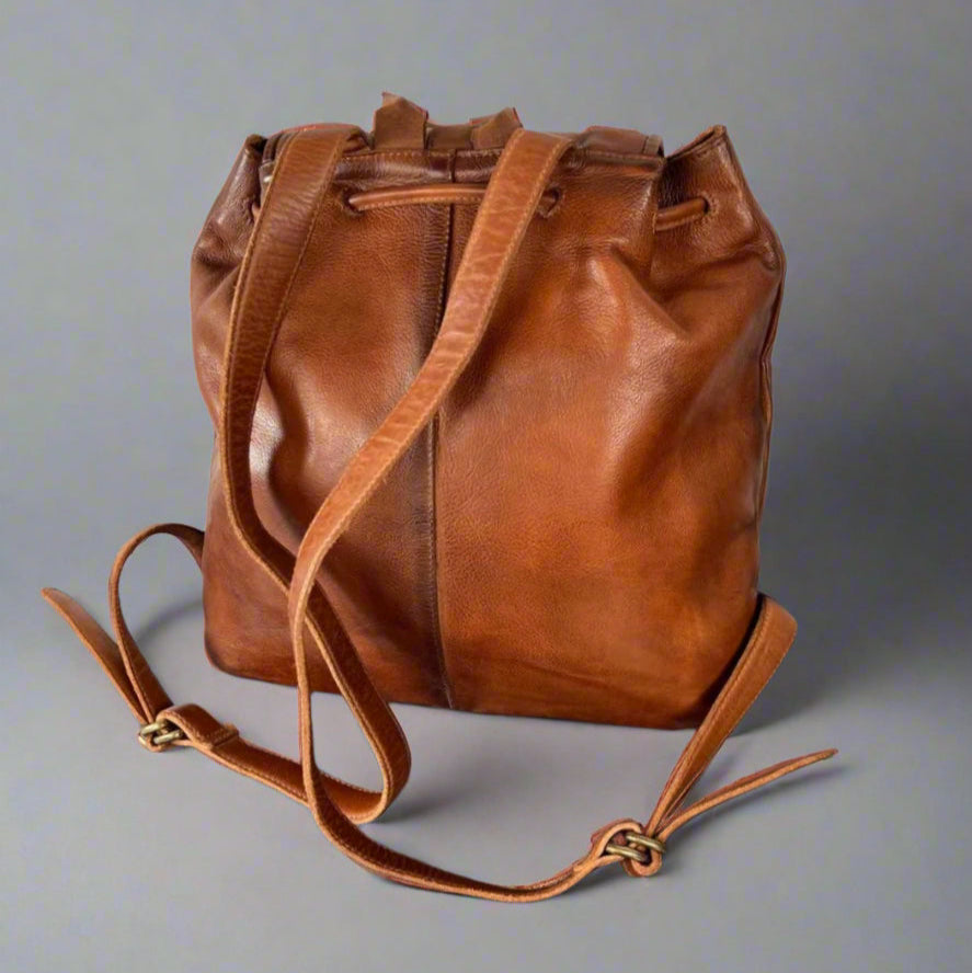 Leather Drawstring Backpack