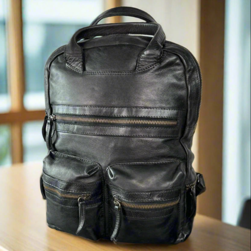 MET Multi-Pocket Leather Backpack with Dual Carry Handles