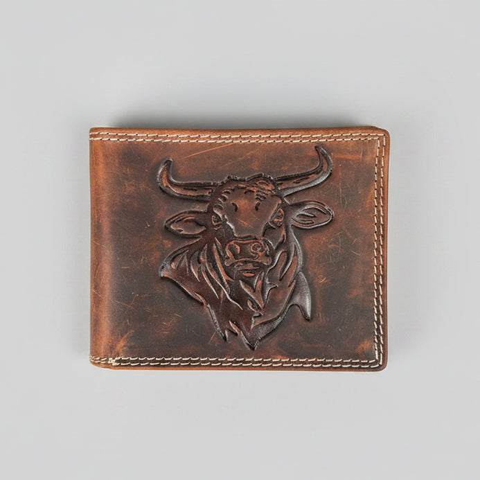 Men’s Steer Embossed Bifold Leather Wallet - Boutique of Leathers/Open Road
