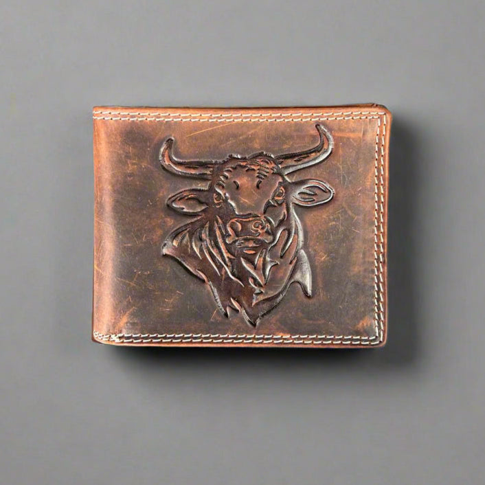 Men’s Steer Embossed Bifold Leather Wallet - Boutique of Leathers/Open Road